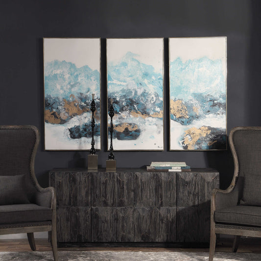 Crashing Waves Hand painted Canvases, S/3