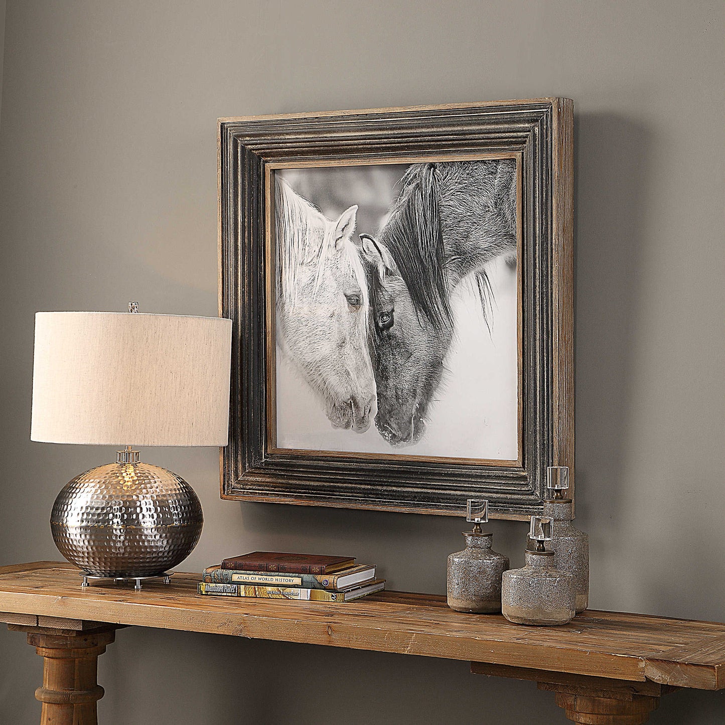 Custom Black And White Horses Framed Print