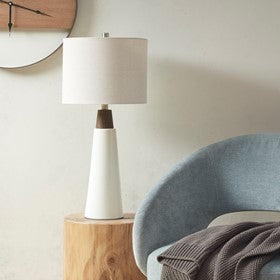 Tristan Triangular Ceramic and Wood Table Lamp